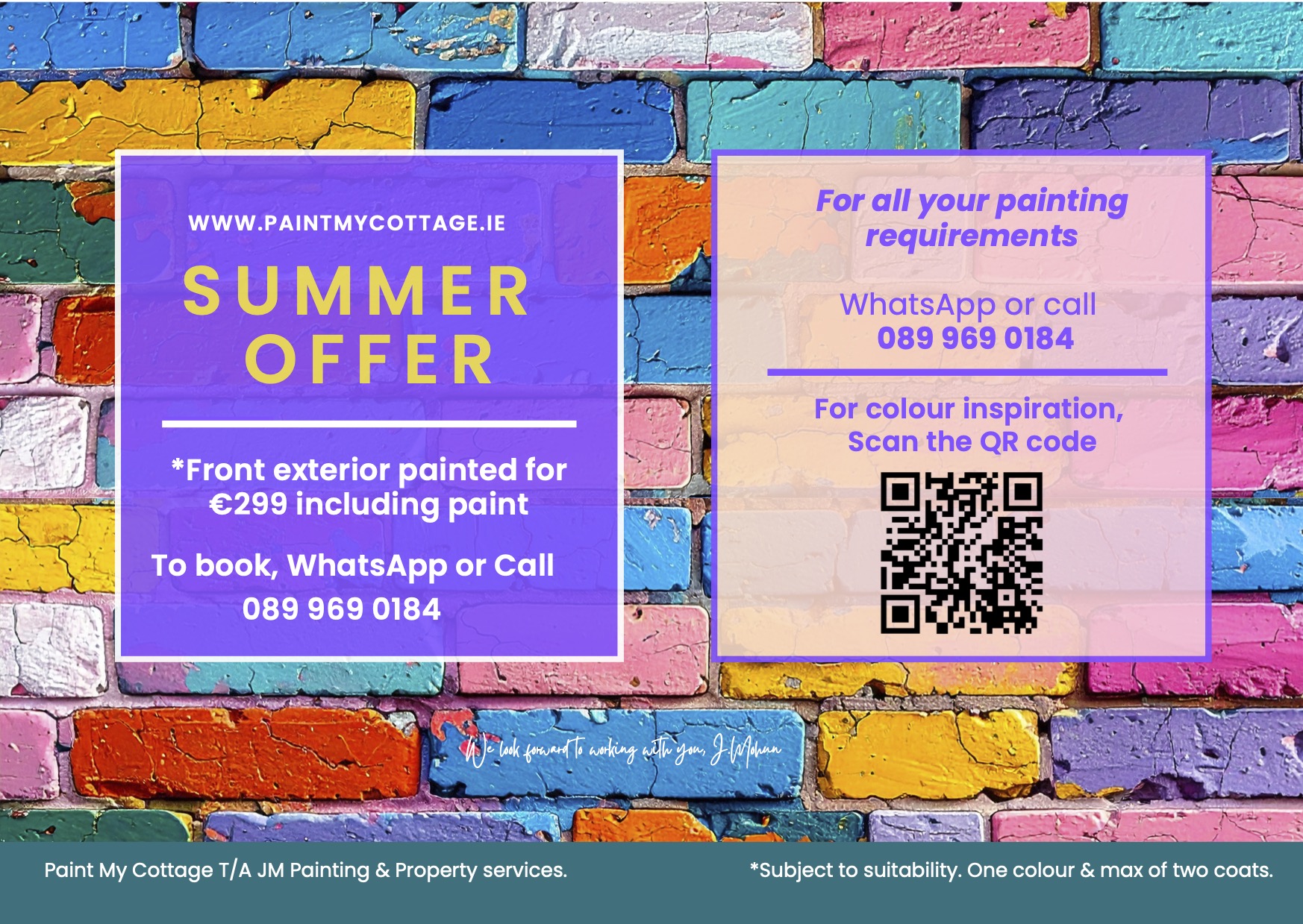 Paint My Cottage — Summer Offer: Front exterior painted for €299 including paint. WhatsApp or call 089 969 0184.
